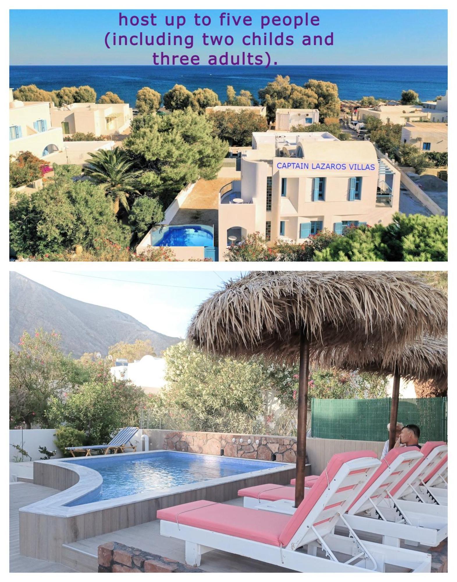 Located By The Sea One Beachfront Private Captain Lazaros Pool Villa With Loft In 750Sqm Spacious Private Plot-Jacuzzi-Sunrelax-Furnished Terace-Gazebo-Private Parking,Sleep 3 Adults And 2 Children, Just Steps From The Black Beach-Seaview Периса Екстериор снимка